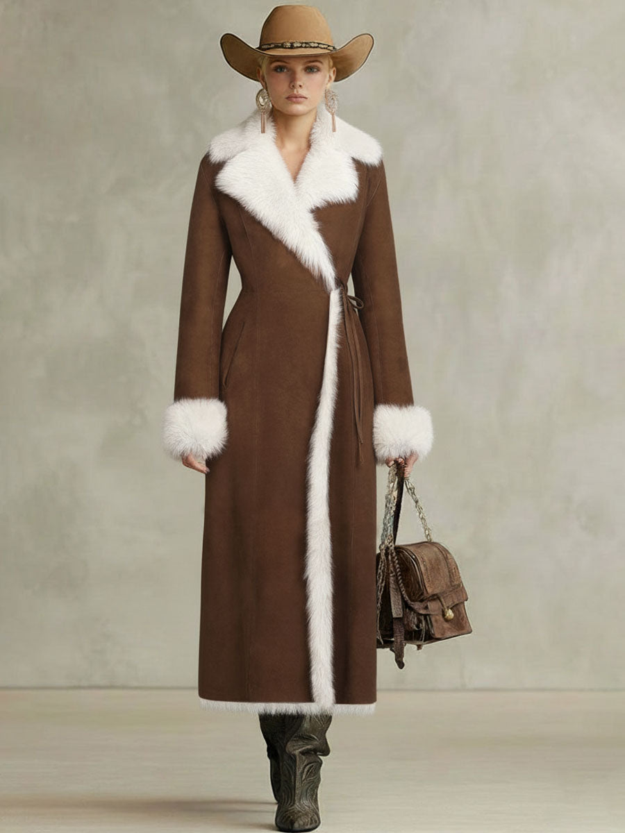 Veste en Suède avec Détails en Fourrure Synthétique et Lacets