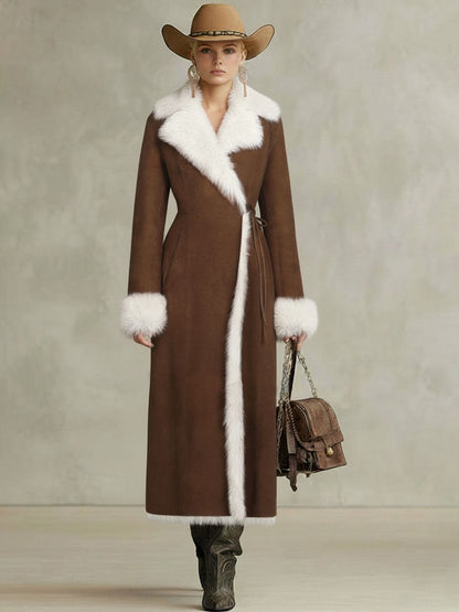 Veste en Suède avec Détails en Fourrure Synthétique et Lacets