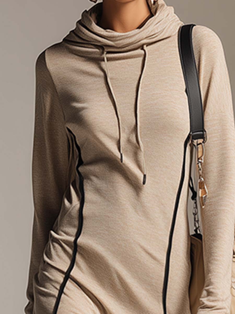 Robe Midi Sportive en Coton Stretch Abricot avec Capuche Décontractée