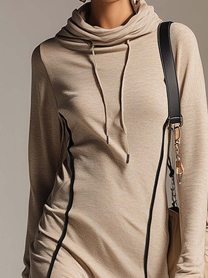 Robe Midi Sportive en Coton Stretch Abricot avec Capuche Décontractée