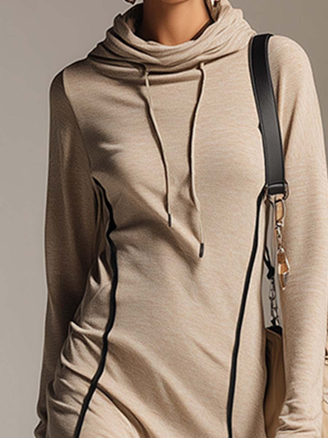 Robe Midi Sportive en Coton Stretch Abricot avec Capuche Décontractée