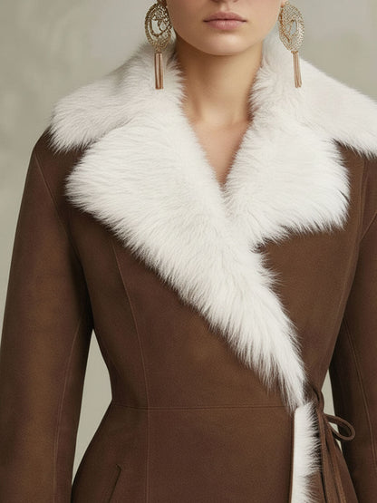 Veste en Suède avec Détails en Fourrure Synthétique et Lacets