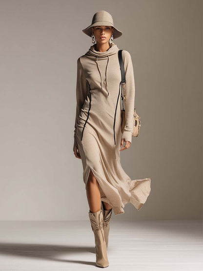 Robe Midi Sportive en Coton Stretch Abricot avec Capuche Décontractée