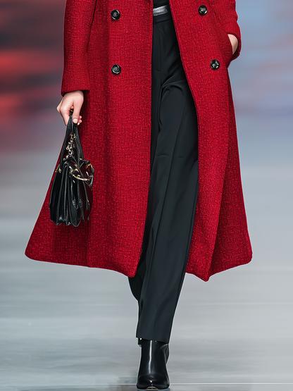 Élégant Manteau Long en Tweed Vintage à Double Bouton