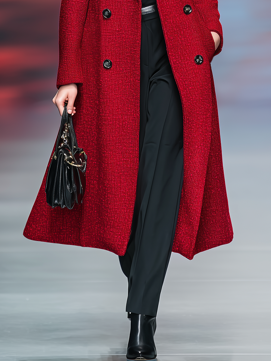 Veste Longue en Tweed à Double Boutonnage - Élégance Vintage