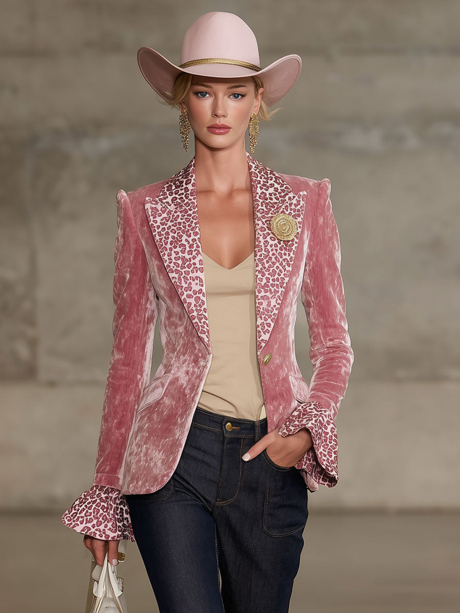 Veste en Velours Léopard Contrasté