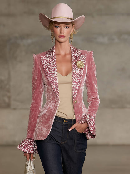 Veste en Velours Léopard Contrasté