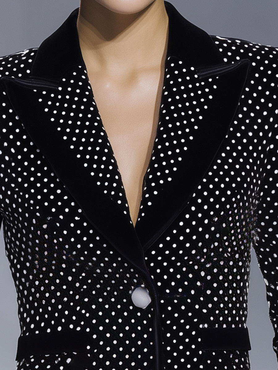 Veste en Velours Noir à Pois Blancs Chic