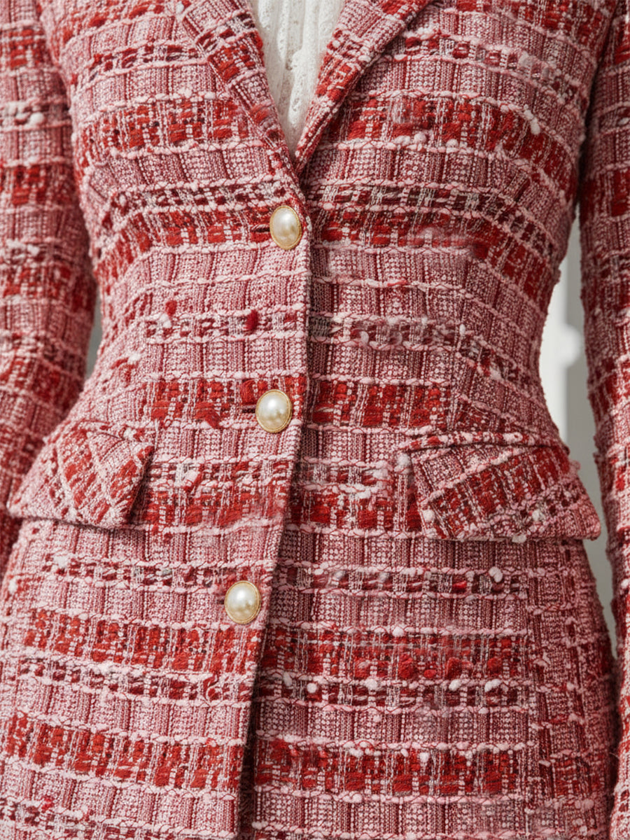 Élégant Blazer Rouge en Tweed : Chic et Sophistiqué