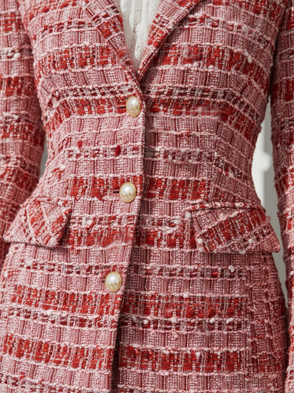 Élégant Blazer Rouge en Tweed : Chic et Sophistiqué
