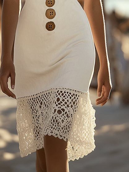 Robe Midi Élégante en Coton Blanc à Bretelles Spaghetti - Expédition Rapide en 24 Heures !