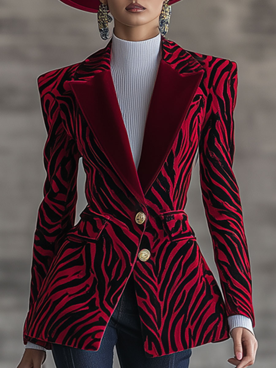 Veste Velours Rouge à Imprimé Zebra - Chic Urbain Rétro