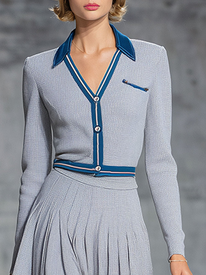 Robe Midi Tricotée Grise Rétro à Manches Longues - Élégance Vintage