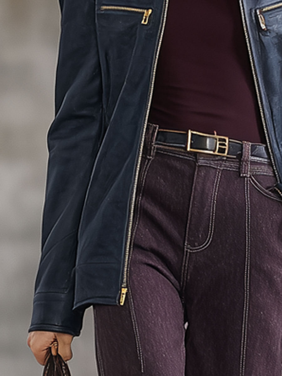 Veste en simili cuir vintage bleu marine à zip