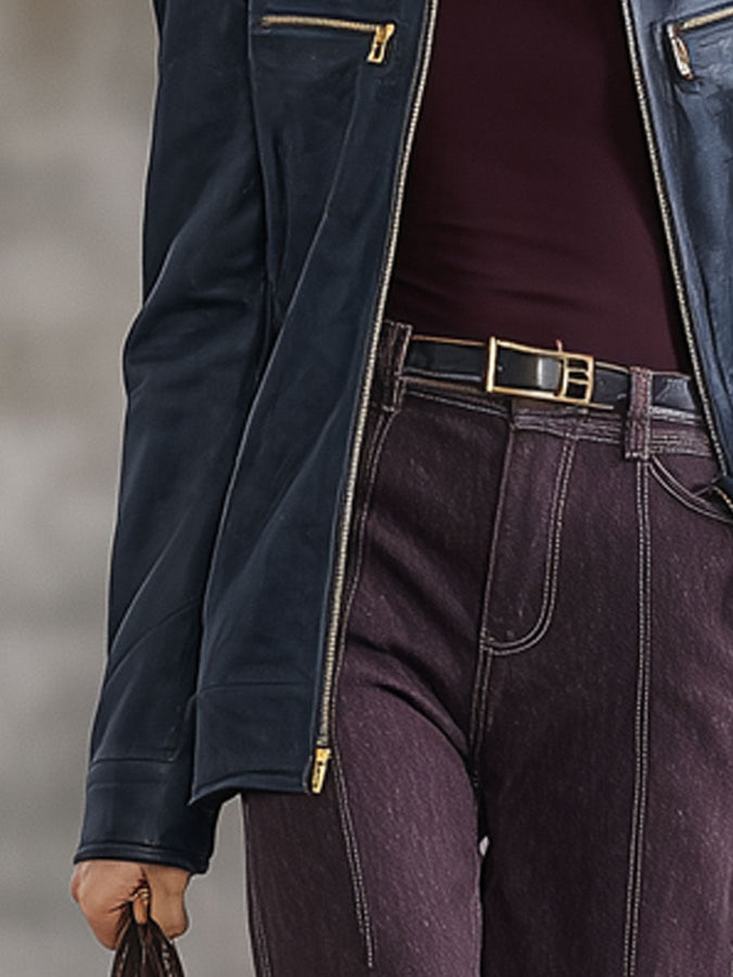 Veste en simili cuir vintage bleu marine à zip