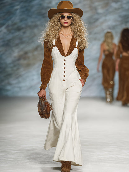Salopette Blanche avec Éléments de Boutons Vintage Western
