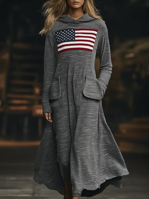 Robe Maxi à Capuche Gris Foncé avec Design de Drapeau Personnalisé