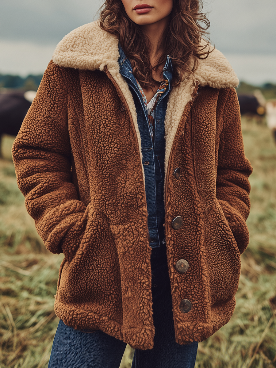Veste courte en sherpa au charme vintage Western