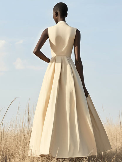 Robe Maxi Noire Élégante à Col Montant et Boutons - Expédition en 24 Heures