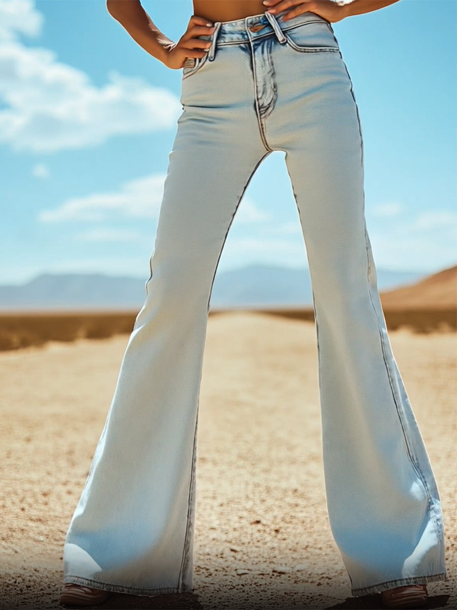 Expédition Rapide en 24h : Pantalons en Denim Évasés avec Broderie d'Étoile au Dos