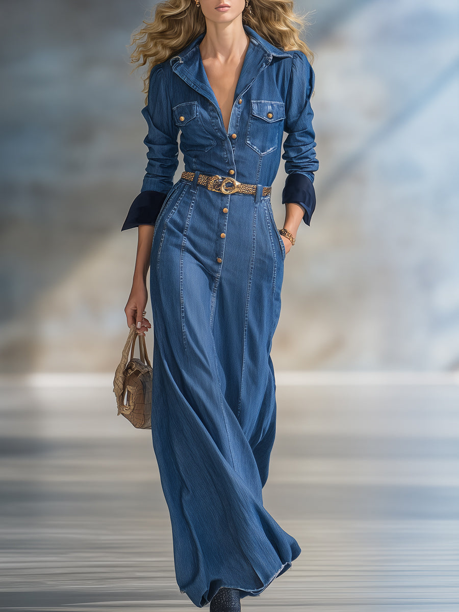 Robe Maxi en Denim Bleu Vintage Chic