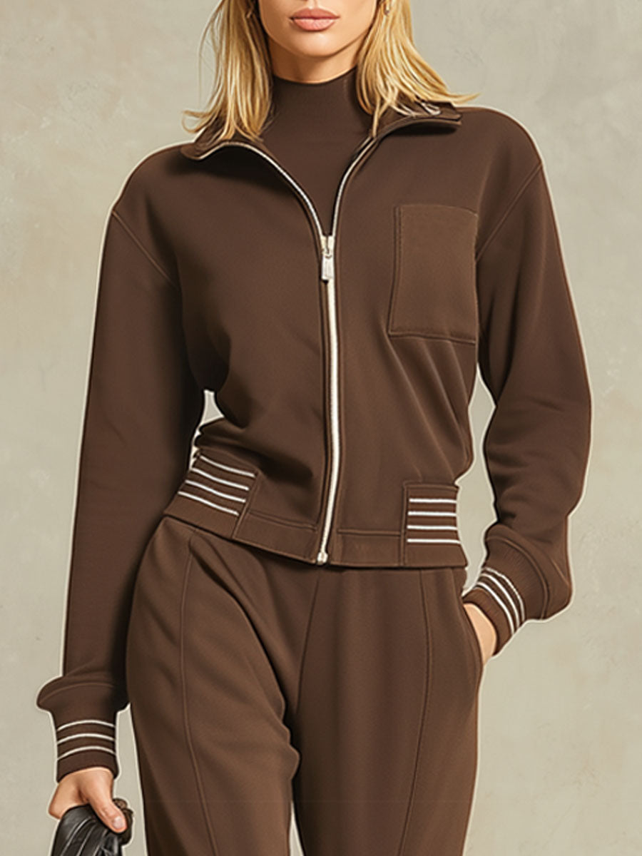 Ensemble Décontracté Chocolat : Veste Sport et Pantalon à Coupe Lâche