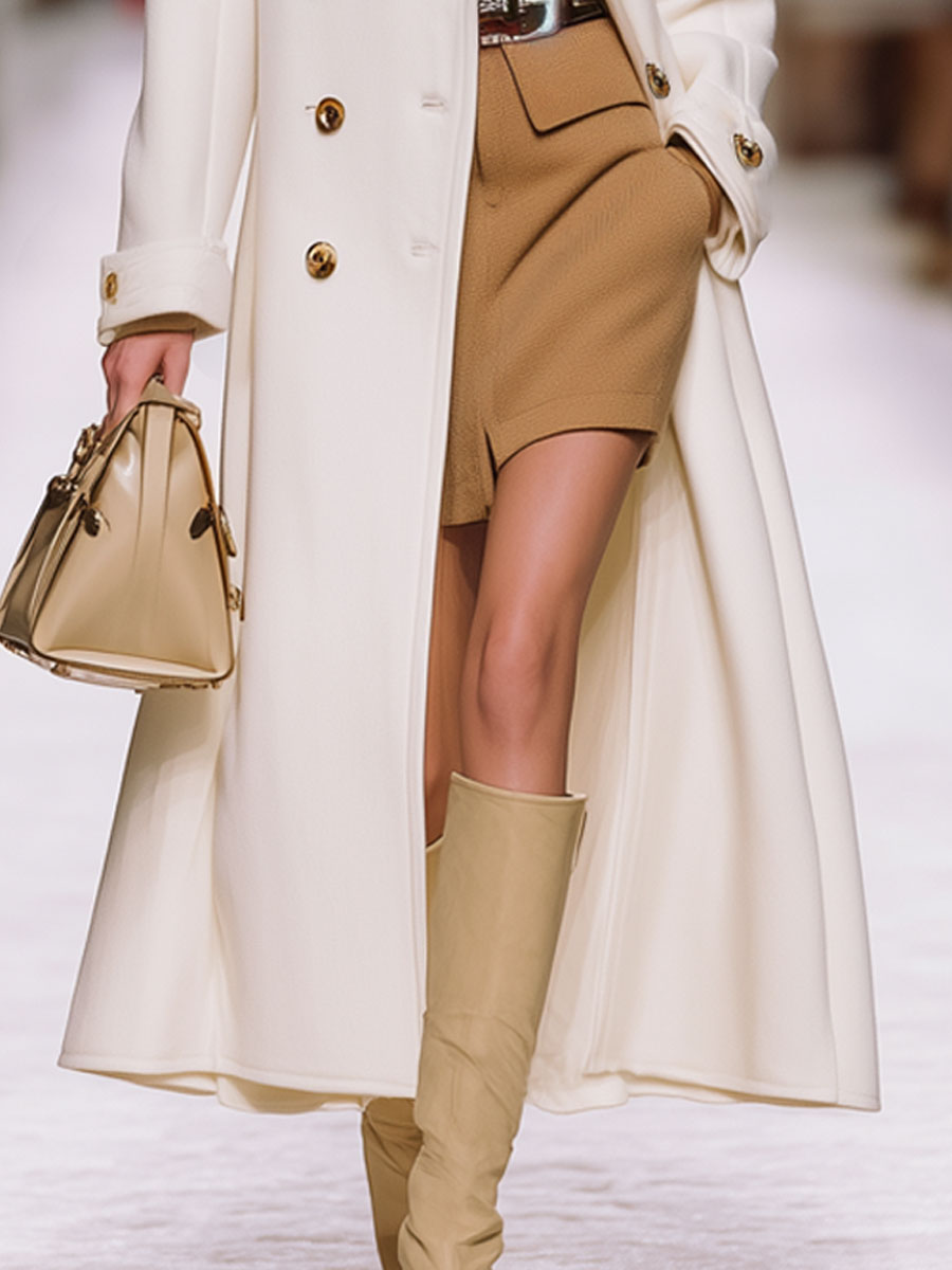 Long Retro Chic White Wool Coat - Effortlessly Stylish
