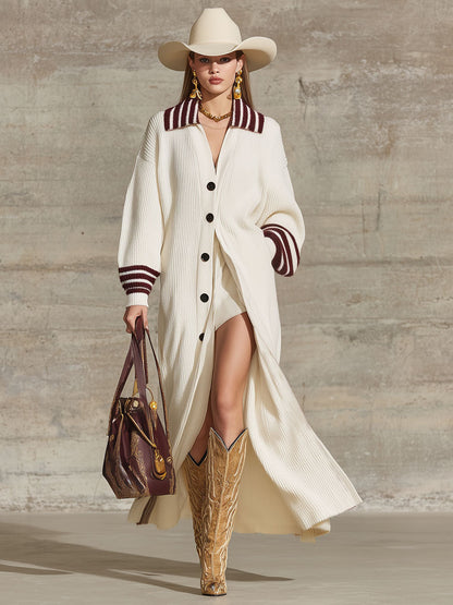 Cardigan Tricot Chic à Col Revers, Boutonnage Simple et Poches Pratiques