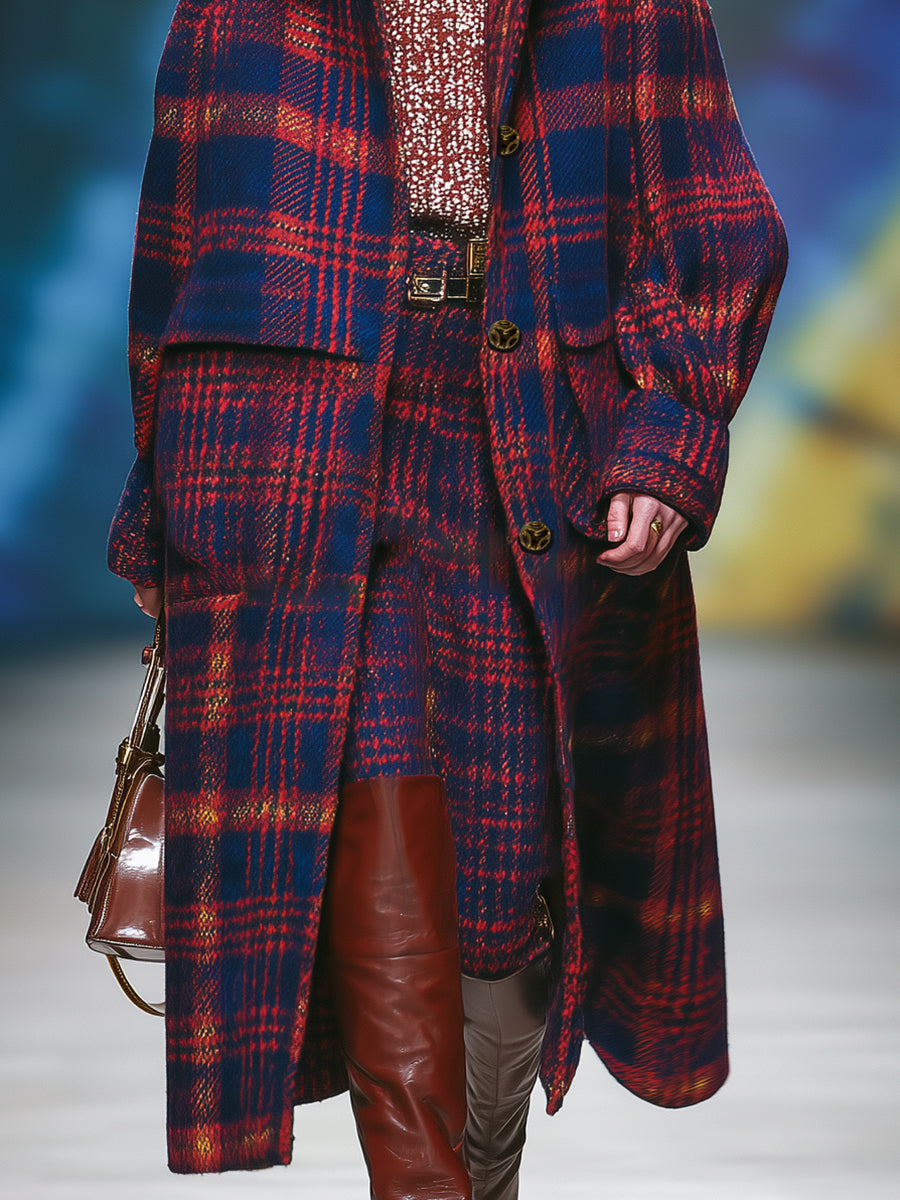 Veste à Carreaux Rouge et Bleu au Style Britannique Rétro