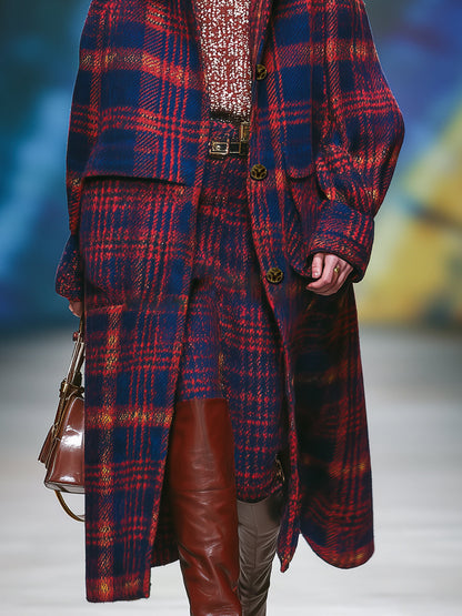 Veste à Carreaux Rouge et Bleu au Style Britannique Rétro