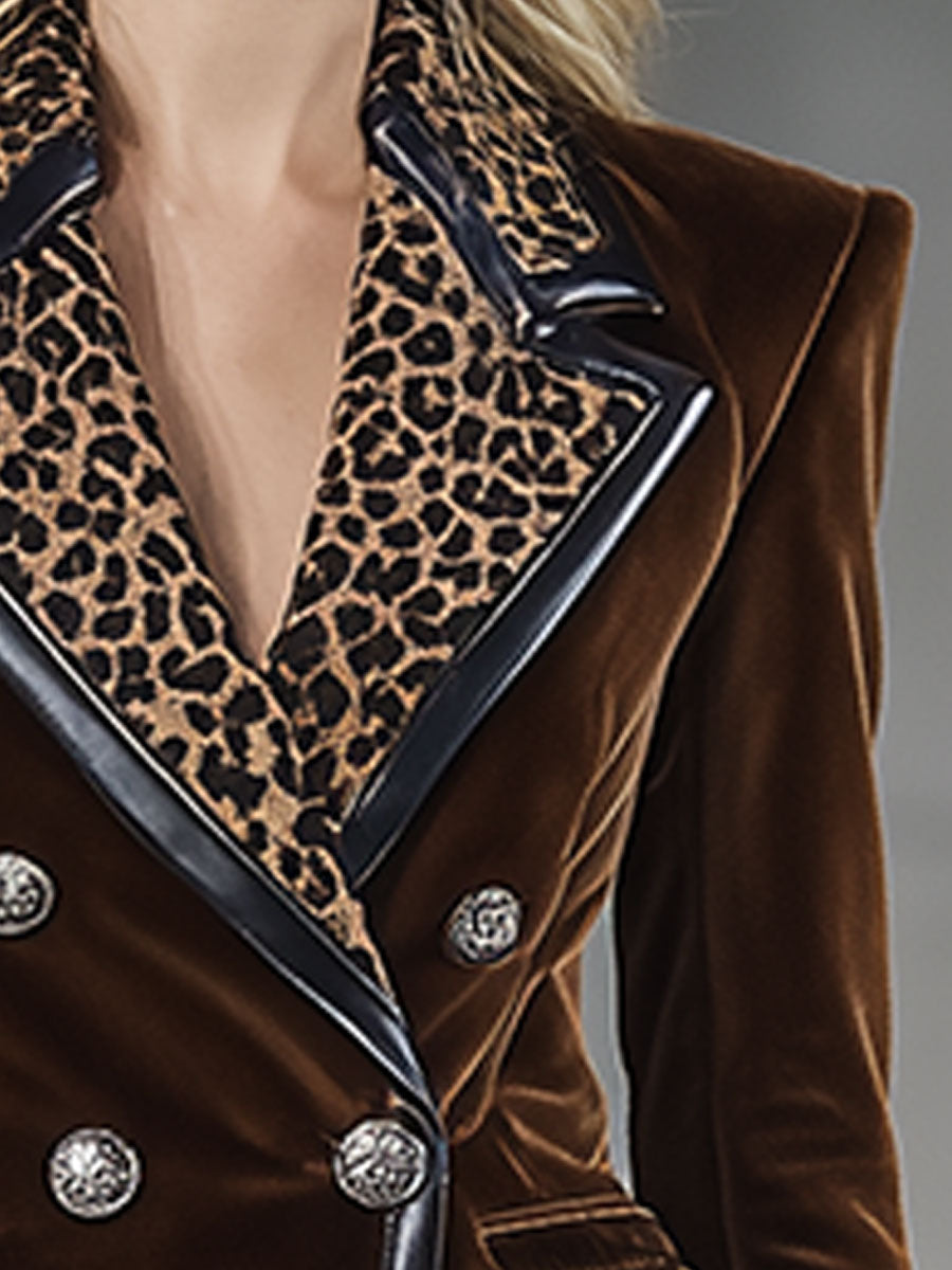 Vintage Brown Leopard Print Velvet Blazer