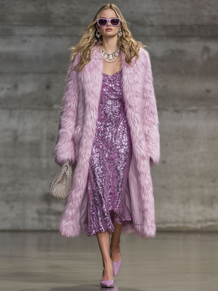 Veste en fausse fourrure rose rétro chic et décontractée