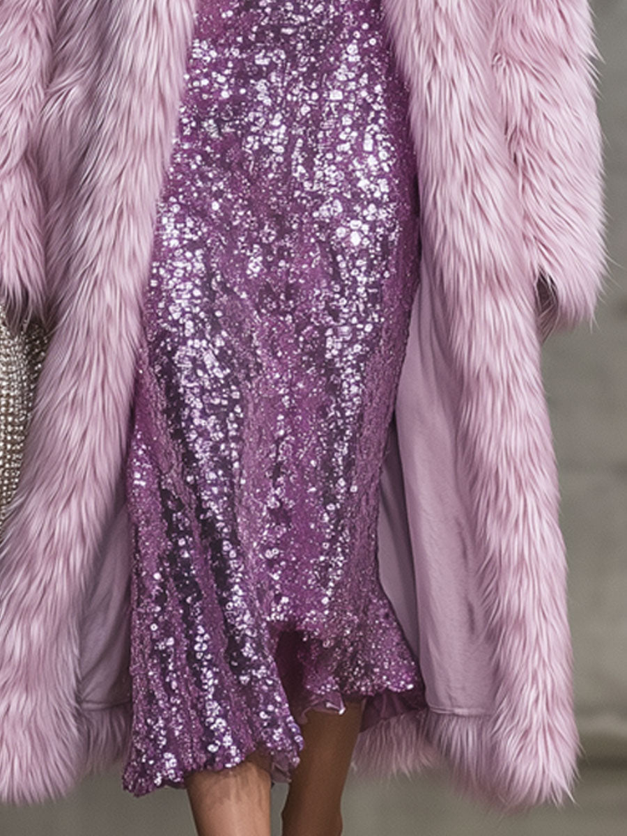 Veste en fausse fourrure rose rétro chic et décontractée