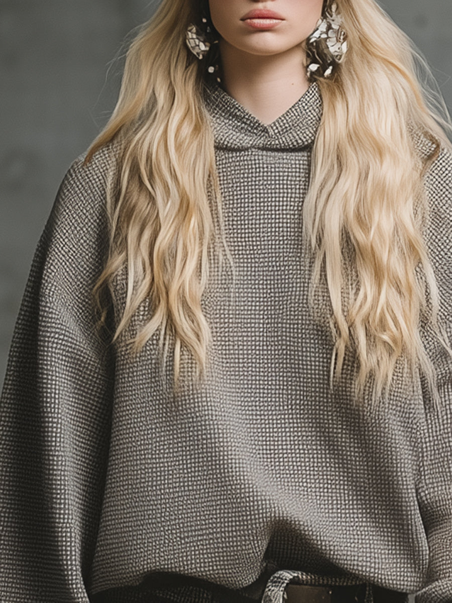 Robe Mini Waffle à Capuche avec Décolleté Élégant