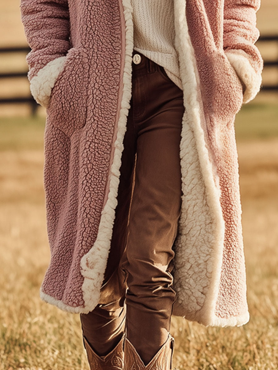 Veste mi-longue en polaire réversible au style vintage occidental