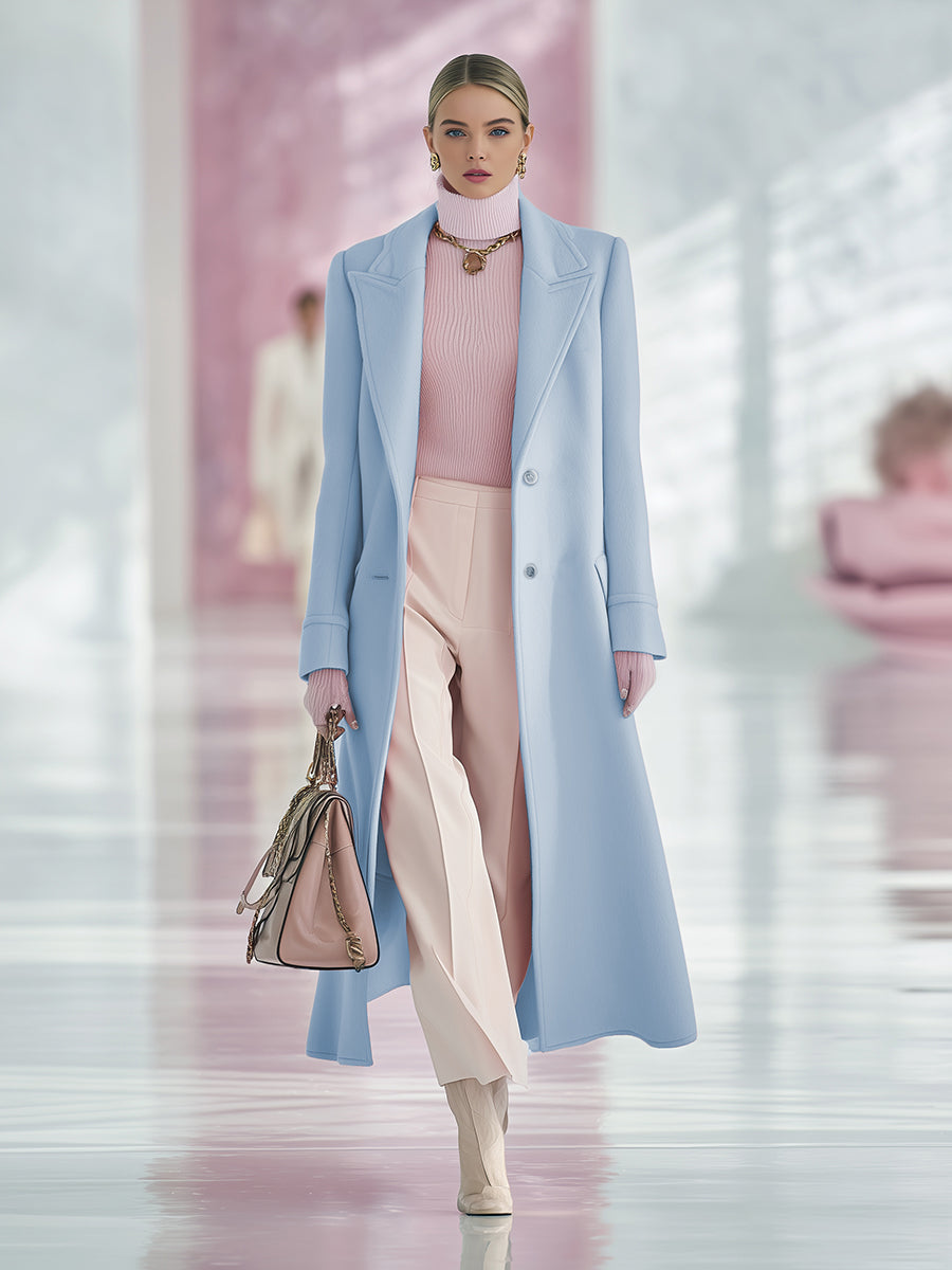 Élégant Manteau Long en Laine à Revers Classique