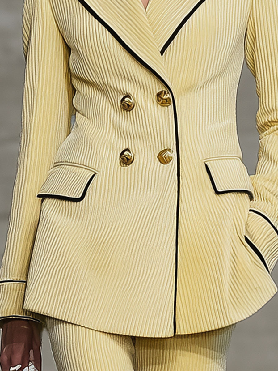 Blazer en velours côtelé à col cranté avec double boutonnage et finitions contrastées