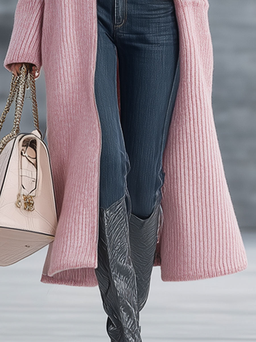 Cardigan Zippé Rose Rétro en Tricot