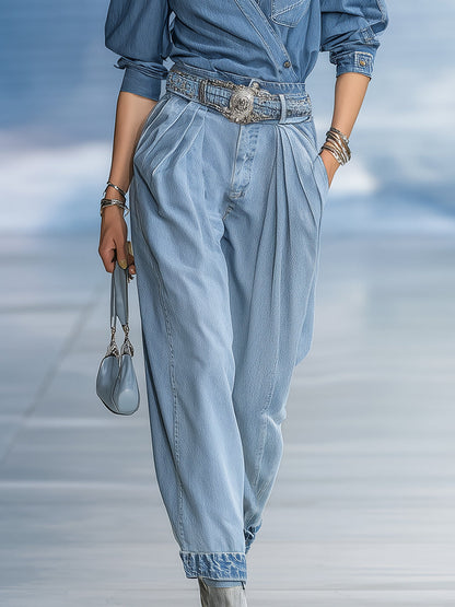 Ensemble Denim Vintage Chic avec Pantalons Amples