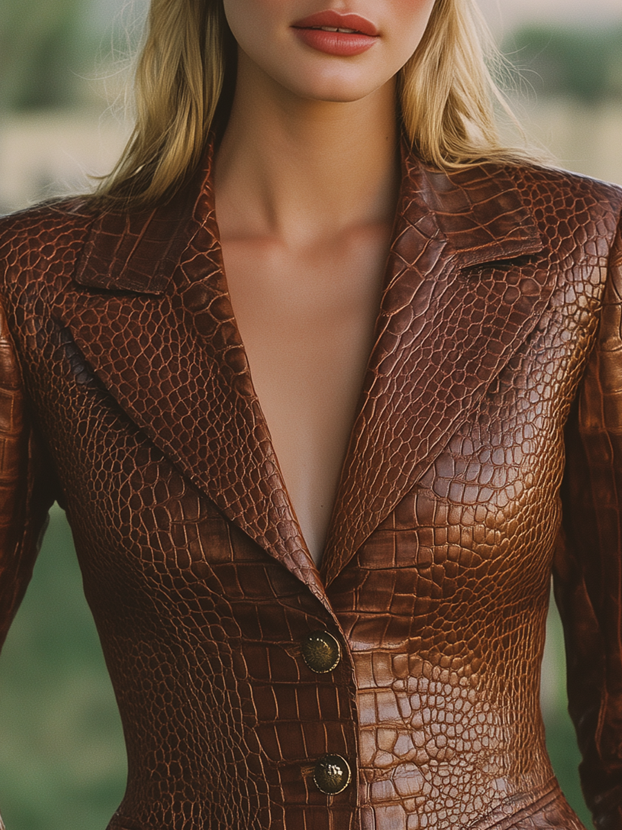 Veste Vintage en Simili Cuir Crocodile