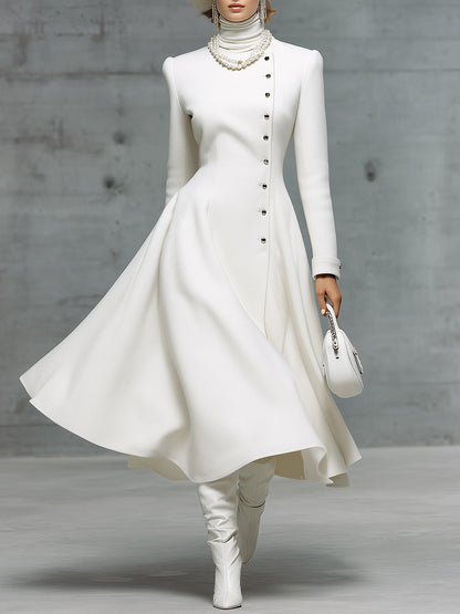 Chic Manteau Long Blanc à Col Rond - Élégance et Modernité