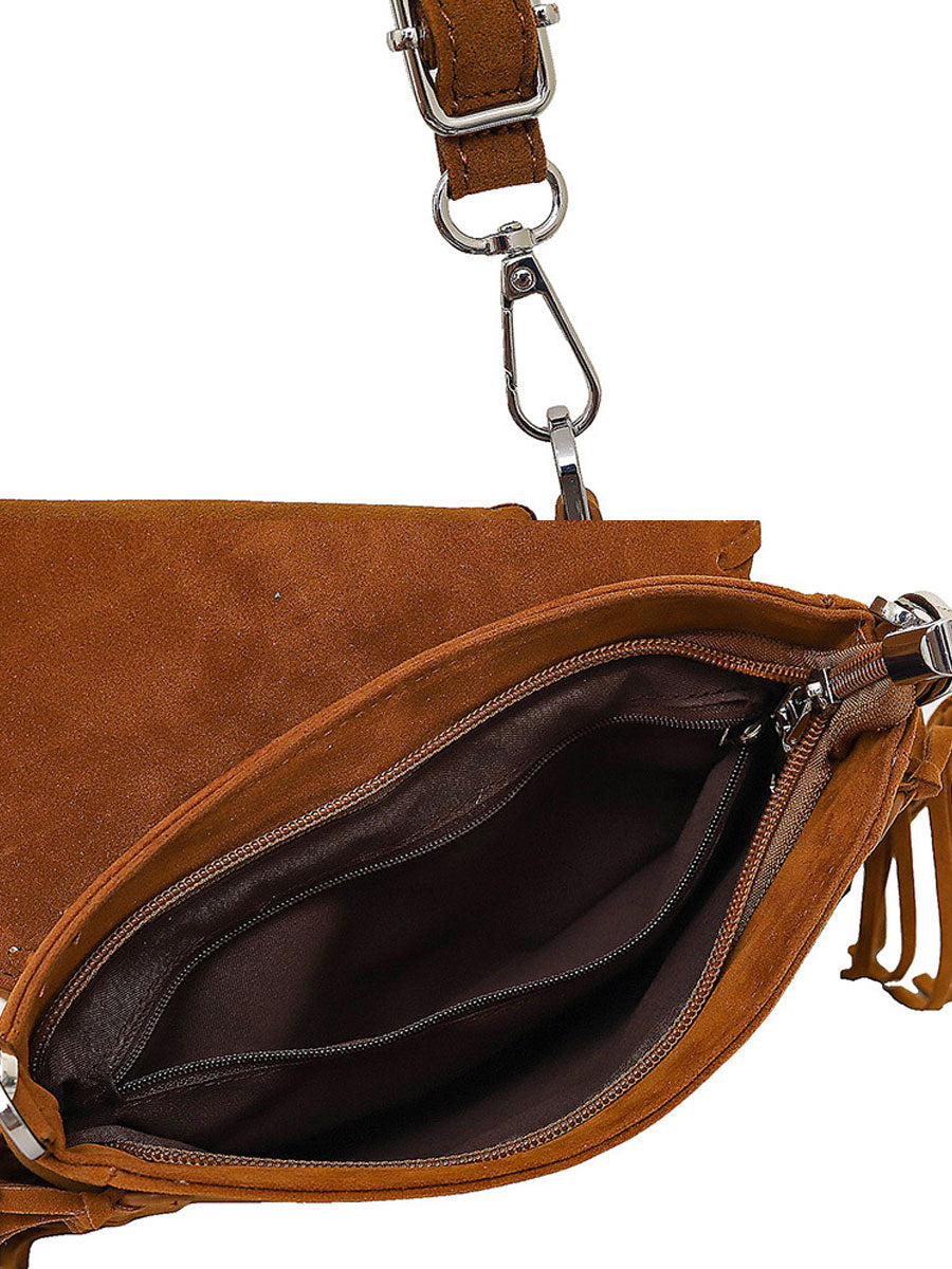 Vintage Bohème : Sac à Épaule en Suède avec Pompons