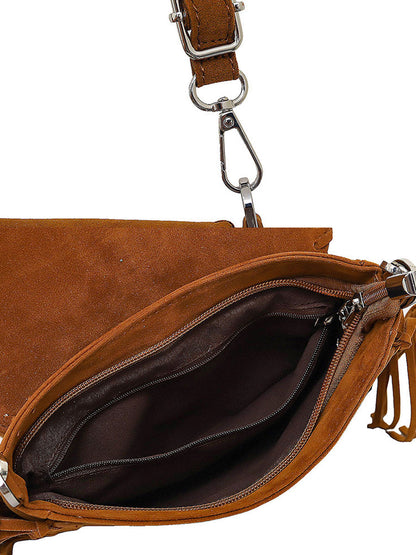 Vintage Bohème : Sac à Épaule en Suède avec Pompons