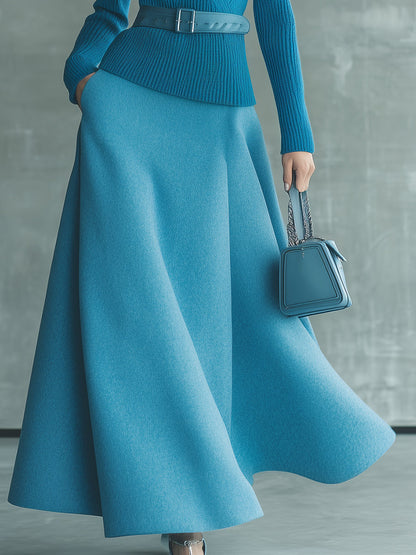 Ensemble de jupe en tricot bleu chic - Élégance intemporelle 'Old Money'