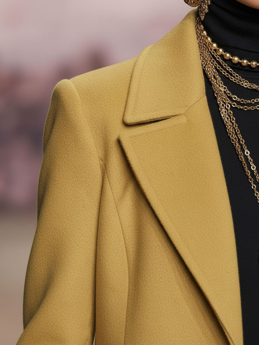 Veste en Laine Imprimée Léopard avec Revers, Boutonnage Élégant et Poches Pratiques