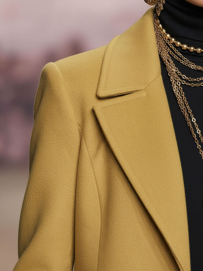 Veste en Laine Imprimée Léopard avec Revers, Boutonnage Élégant et Poches Pratiques