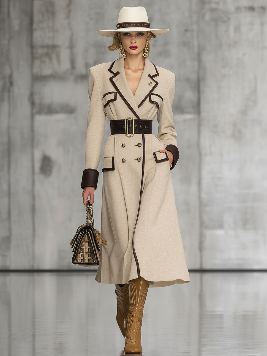 Chic Kaki Mi-Long à Double Boutonnage