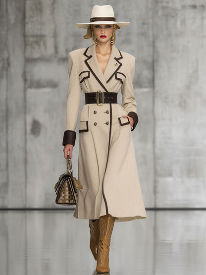 Chic Kaki Mi-Long à Double Boutonnage