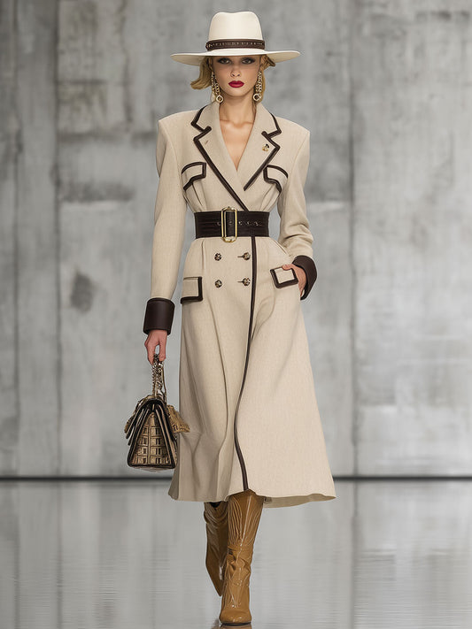 Chic Kaki Mi-Long à Double Boutonnage