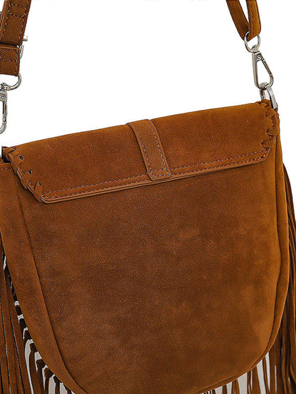 Vintage Bohème : Sac à Épaule en Suède avec Pompons